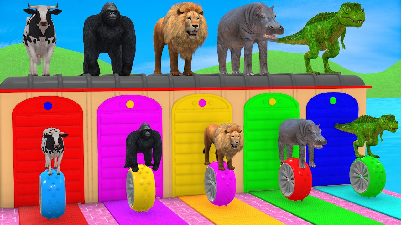 Long Slide Game with Cow Elephant Gorilla Hippopotamus Tiger 3d Animal Game Funny 3d Animals