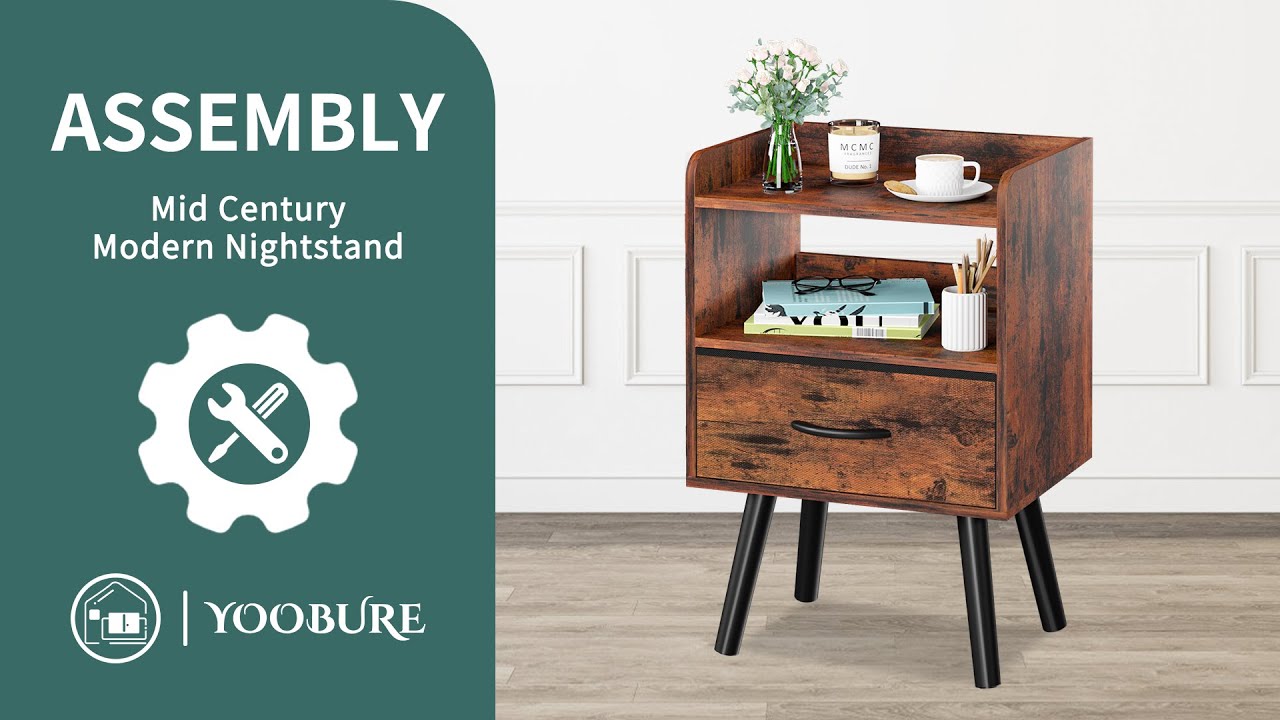 🛠️Yoobure Mid Century Modern Nightstand, Wood Bedside Table, 2-Tier Bed Side Table Assembly Video