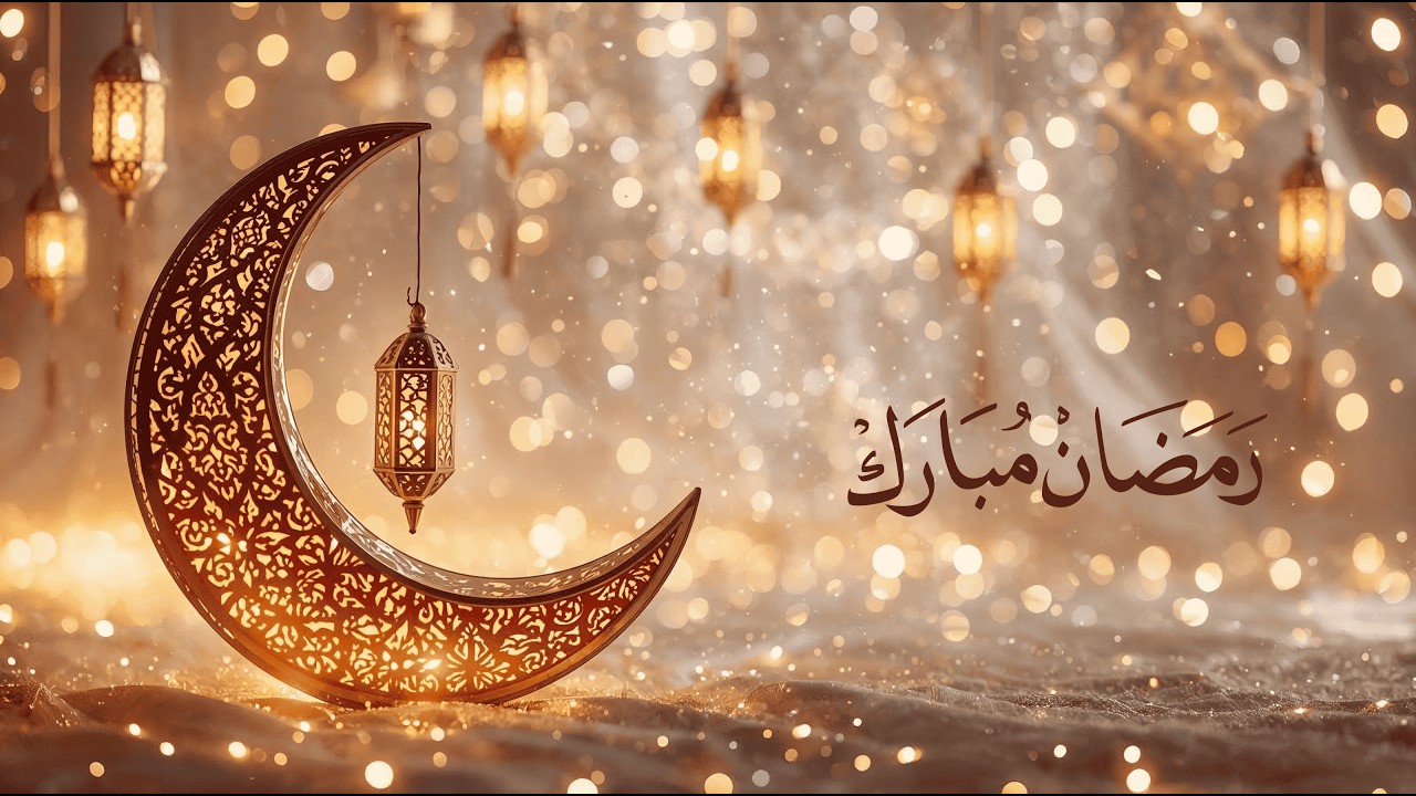 🌙 خلفية رمضان المبارك المضيئة - رمضان كريم | Ramadan Mubarak Background – Golden Crescent, ✨
