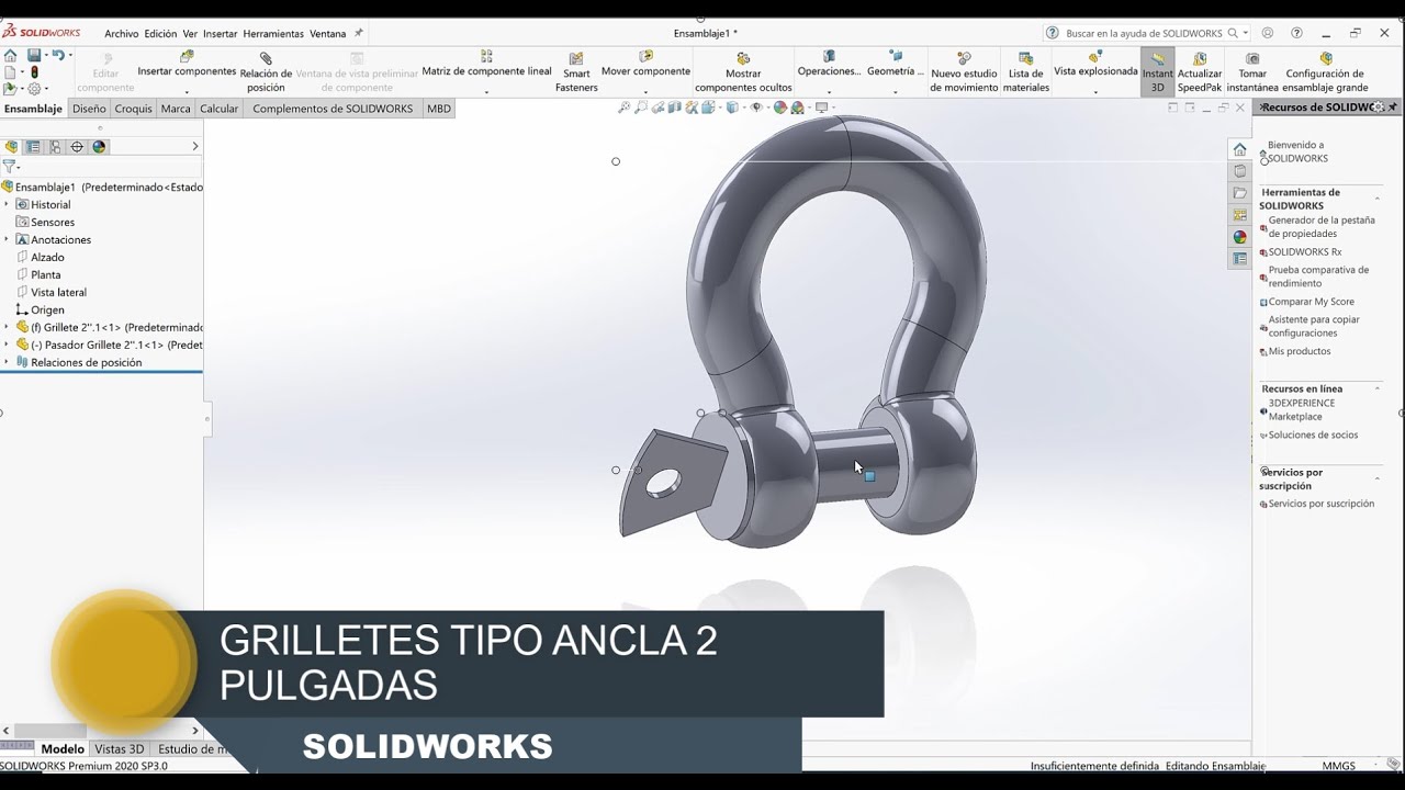 Grillete tipo ancla para izaje Solidworks