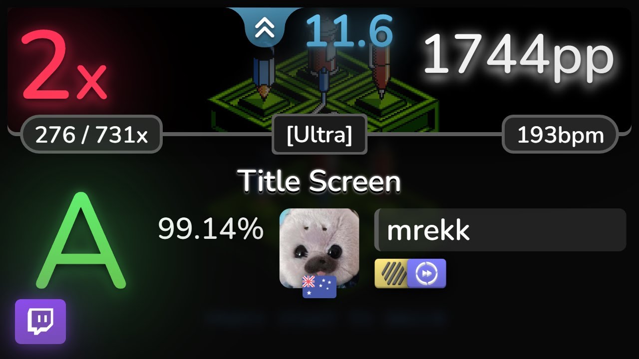 🔴 11.6⭐ mrekk | Tim Follin - Title Screen [Ultra] +HDDT 99.14% | 1744pp 2❌ - osu!
