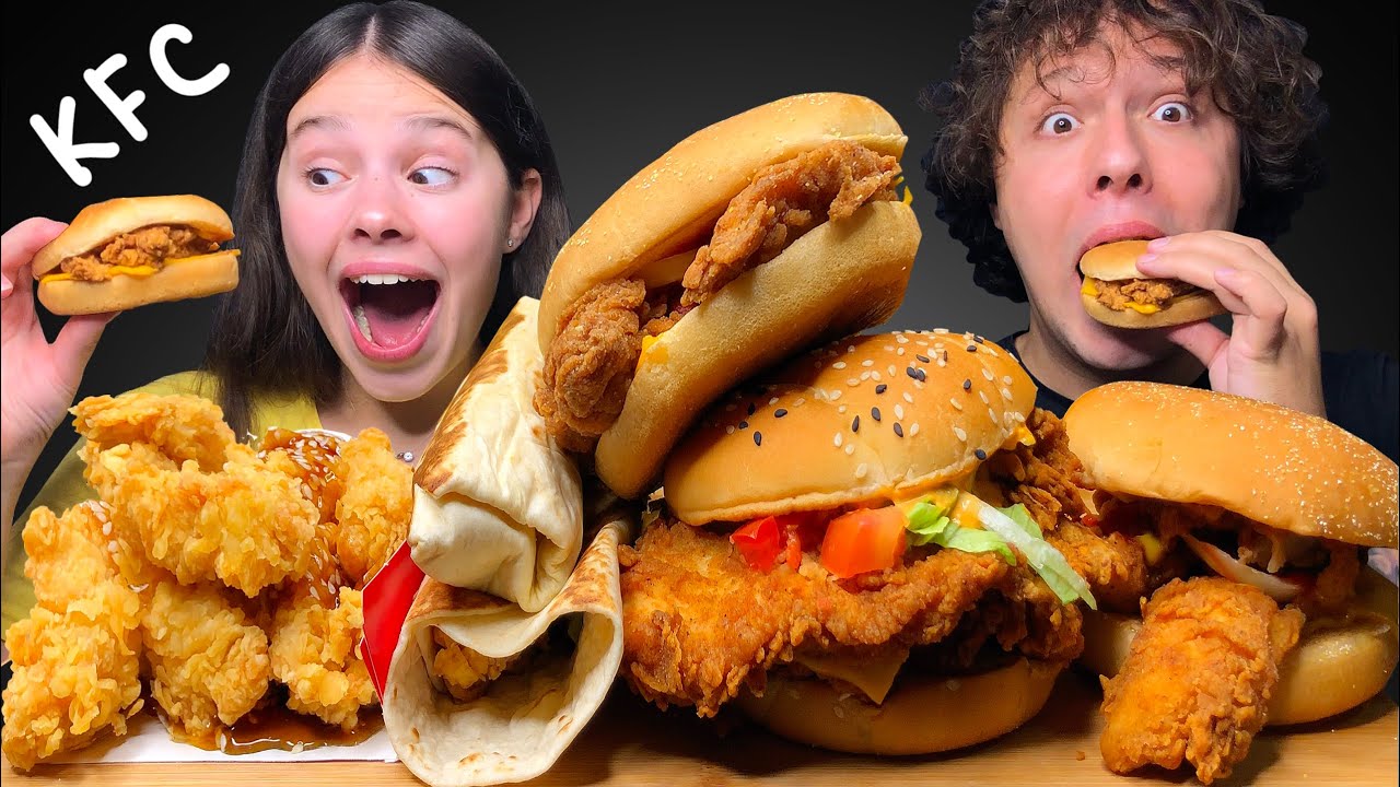ASMR KFC DOUBLE CHEF BURGER, TWISTER WRAP, TERIYAKI FRIED CHICKEN EATING SOUNDS MUKBANG 먹방