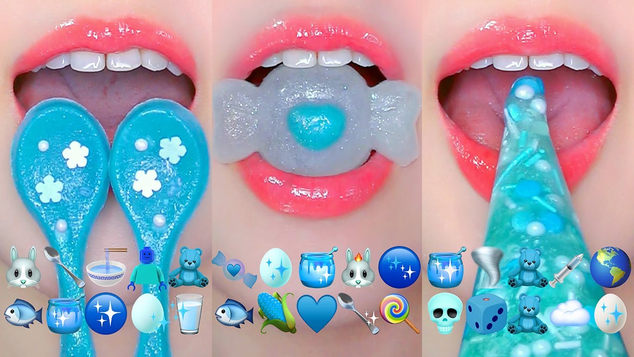 ASMR BLUE DESSERTS EMOJI FOOD CHALLENGE 🩵 하늘색 이모지 먹방 모음집 EATING SOUNDS MUKBANG