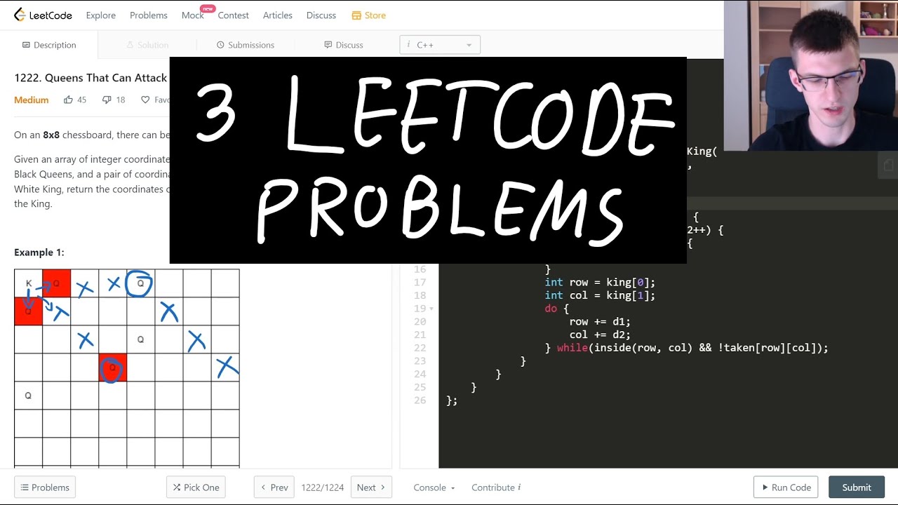 Three Leetcode problems - Queens, Dice, Frequency