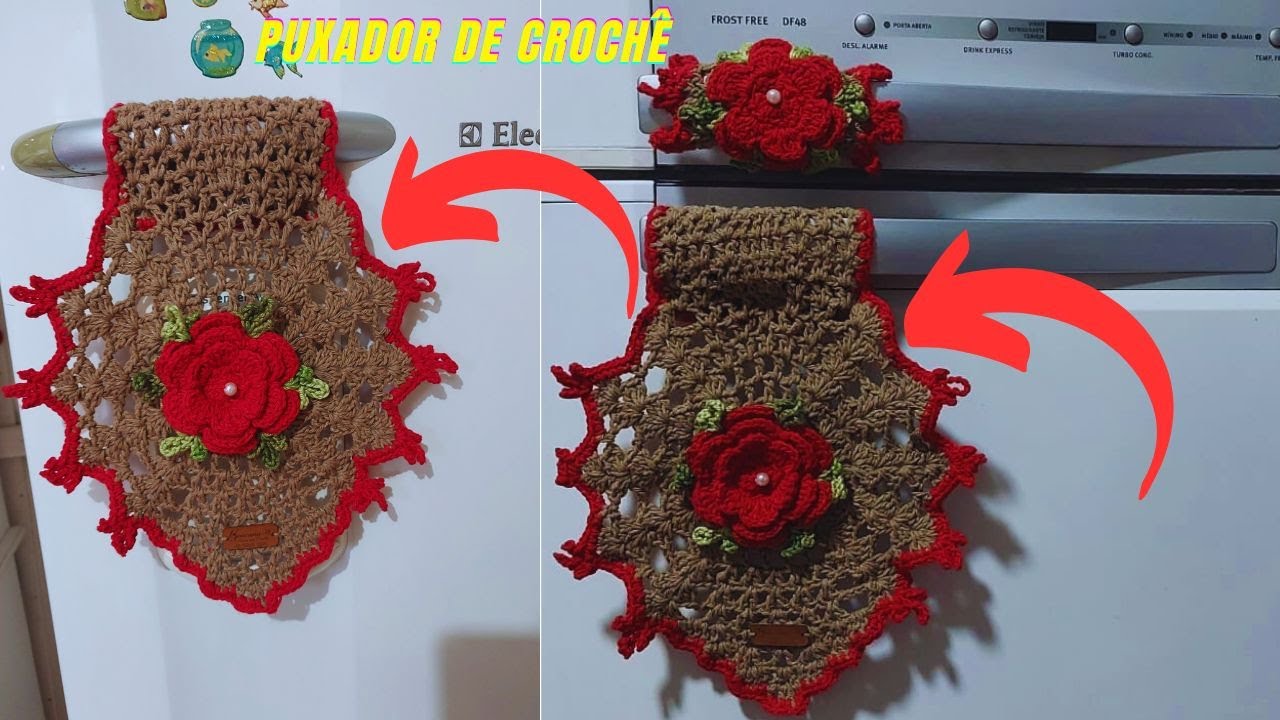 PUXADOR DE CROCHÊ / Pegador de crochê para geladeira armário fogão / Puxador fácil de fazer