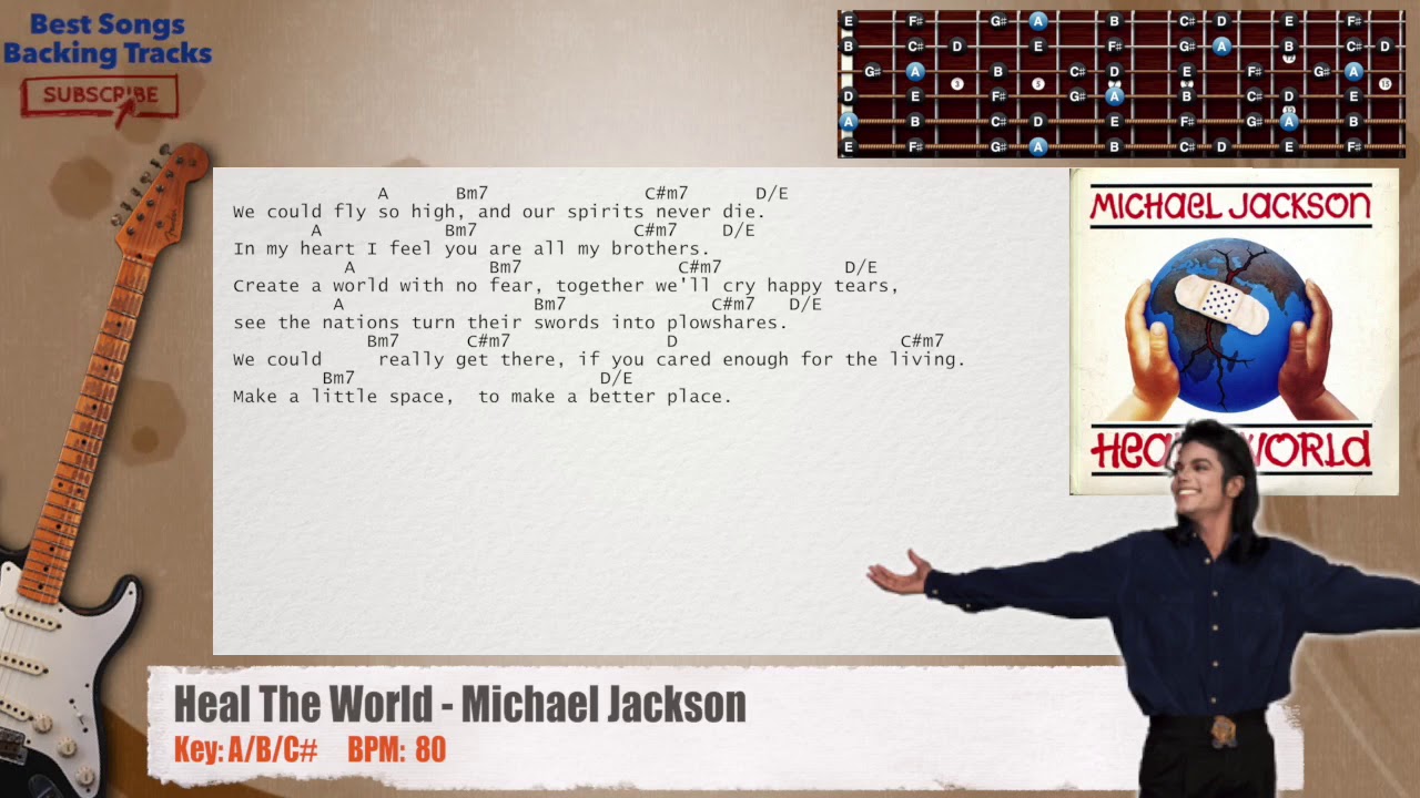 🎸 Heal The World - Michael Jackson Guitar Backing Track with chords and lyrics