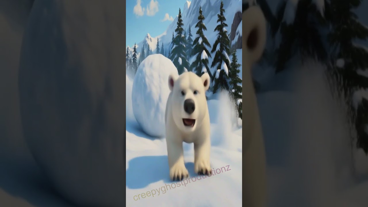 Disney Pixar Style Polar Bear Running From Snowball #snowball #pixar #disney #polarbear #snow