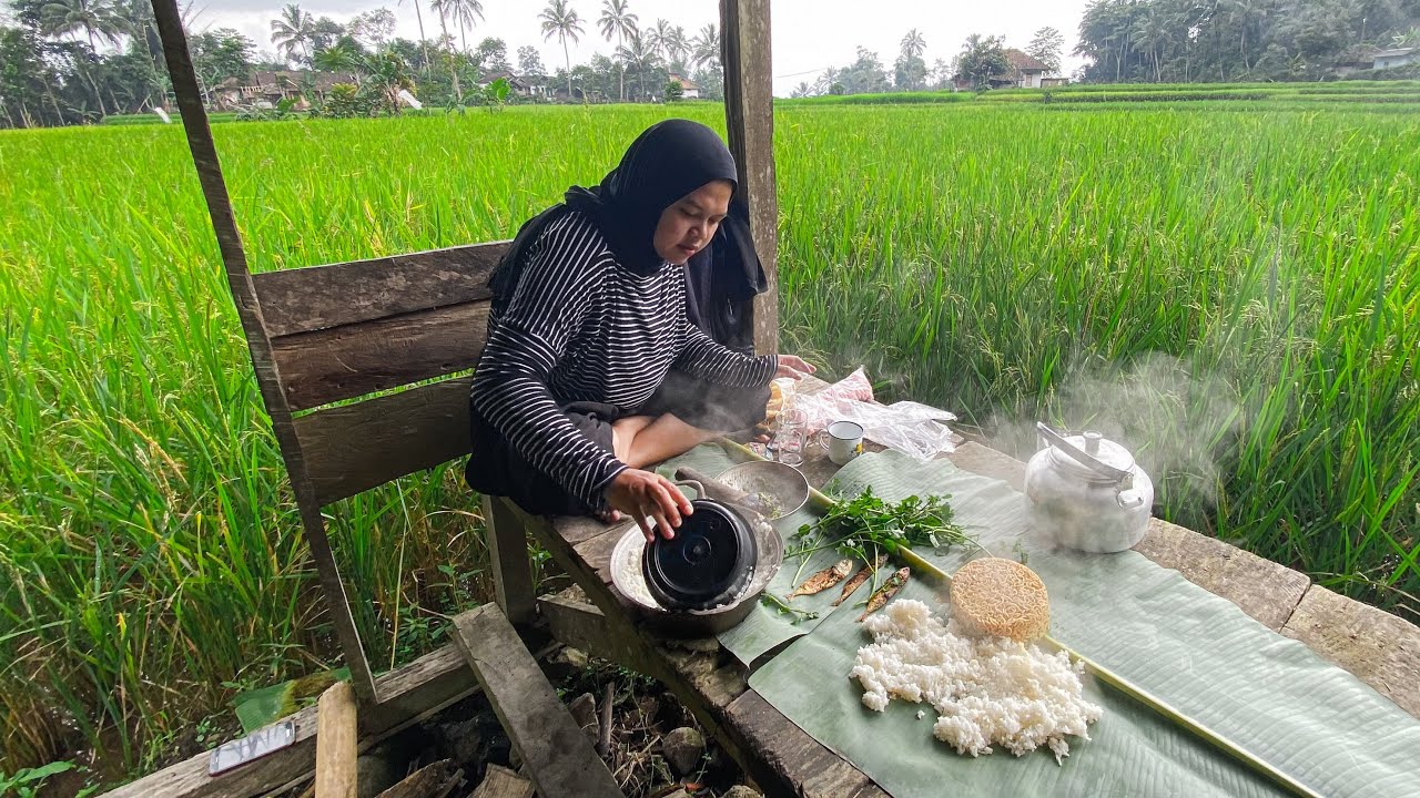 Makan Nasi Liwet Di Sawah Bareng Gadis Desa Maknyoss | Suasana Pedesaan Jawa Barat, Garut, Pamulihan
