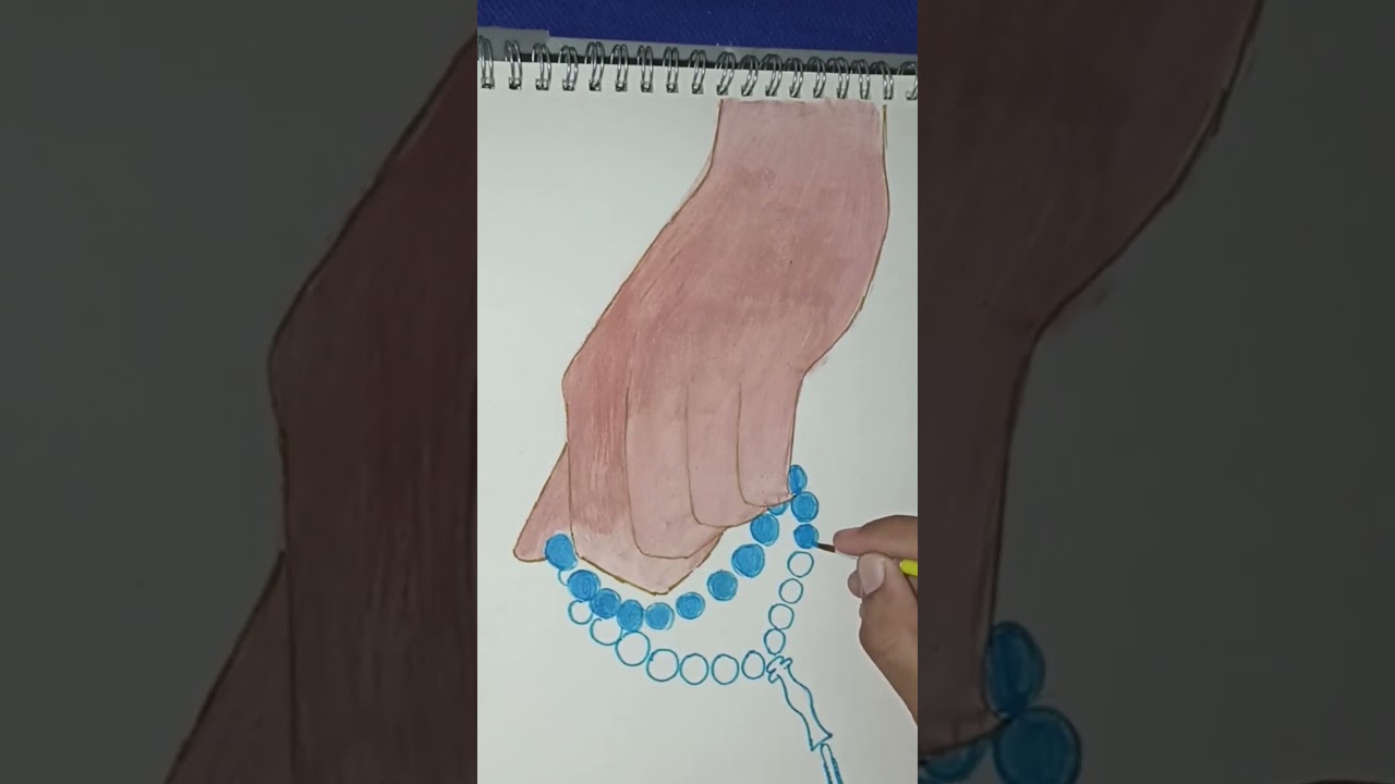 Muslim hand praying with beads drawing 