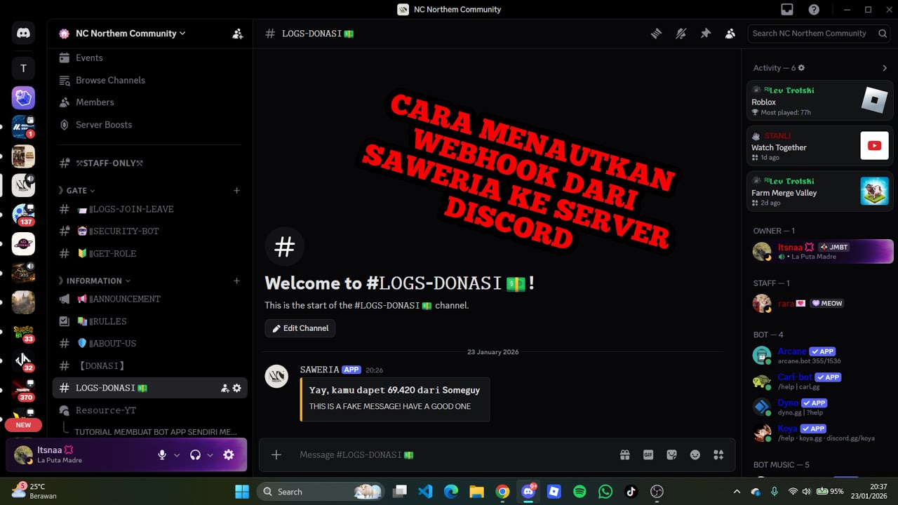 Cara Menghubungkan Saweria ke Server Discord Lewat Webhook (Notifikasi Donasi Otomatis)