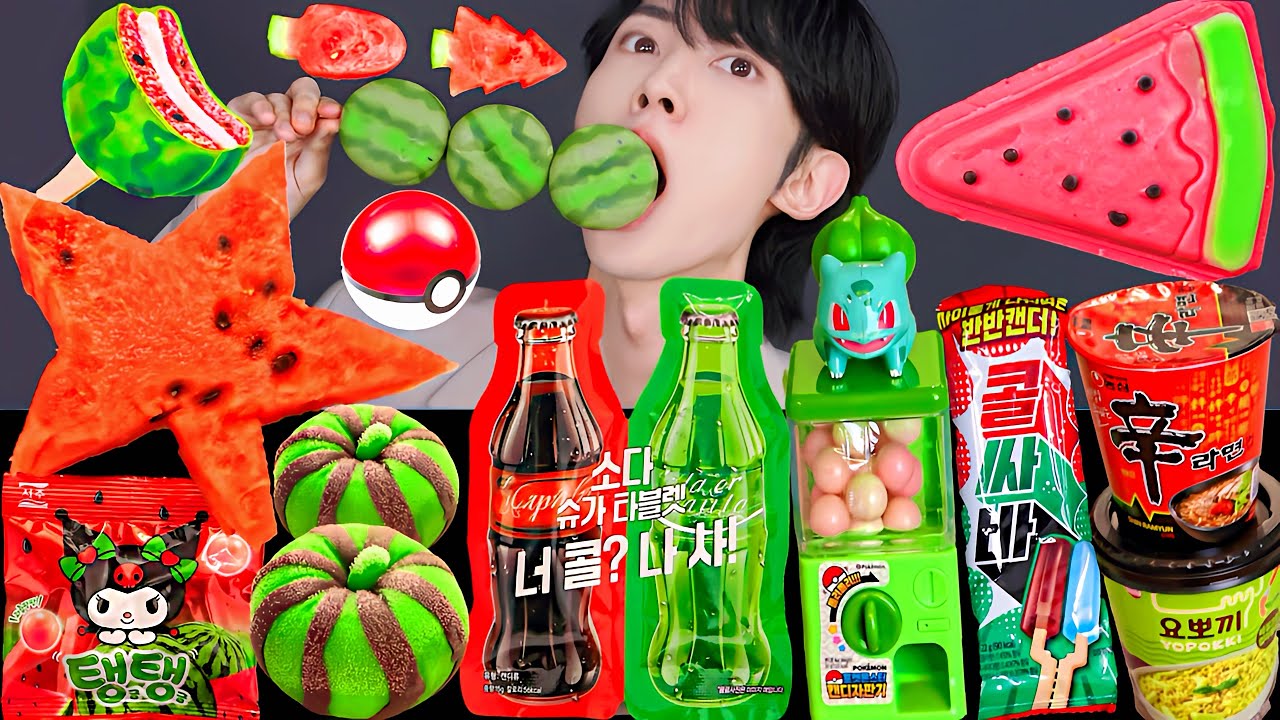 ASMR WATERMELON DESSERTS PARTY 다양한 수박 디저트 아이스크림 젤리 먹방 DESSERT JELLY CANDY MUKBANG EATING SOUNDS 咀嚼音