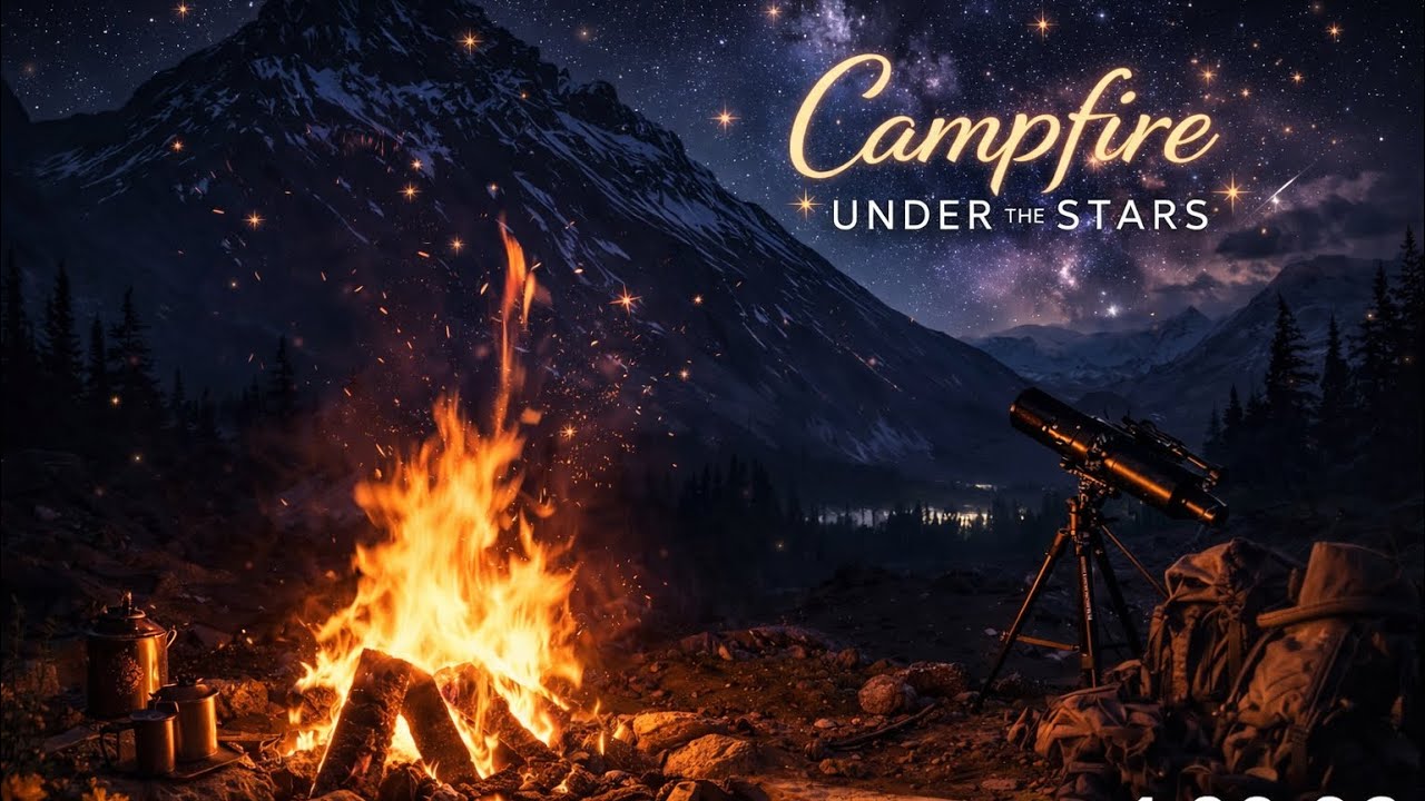 Mountain Campfire at Night🔥🏔️  Deep Wilderness Fire & Stargazing Ambience
