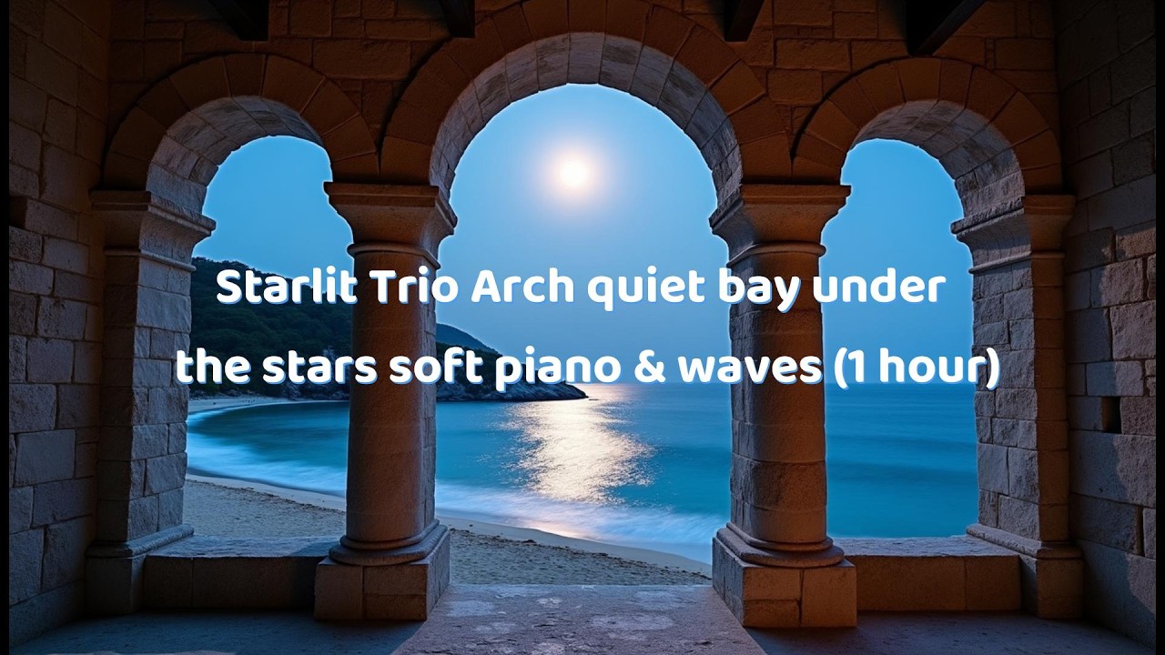 Starlit Trio Arch — quiet bay under the stars soft piano & waves (1 hour)