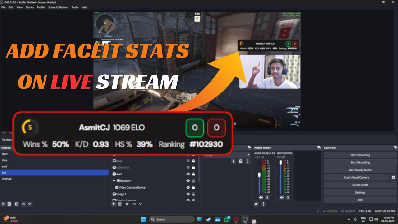 Как добавить статистику FACEIT в прямую трансляцию на YouTube | Учебник Streamlabs/OBS для игроко...