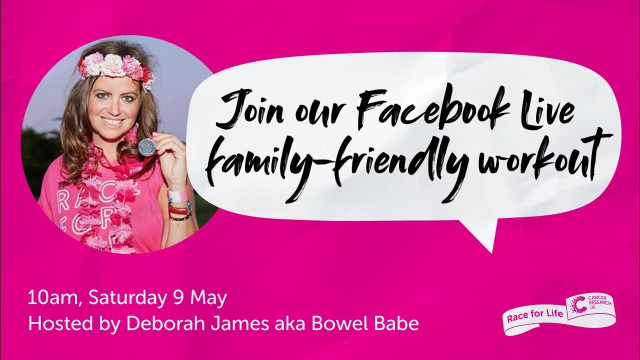 Deborah James, aka Bowel Babe, leads a virtual family-friendly workout for the Race for Life at Home