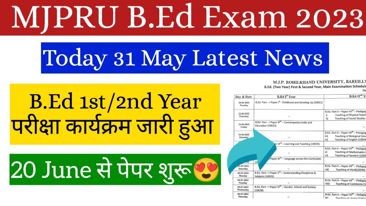 Mjpru bed 1st/2nd year exam schedule 2023| mjpru bed exam schedule 2023| mjpru bed exam datesheet