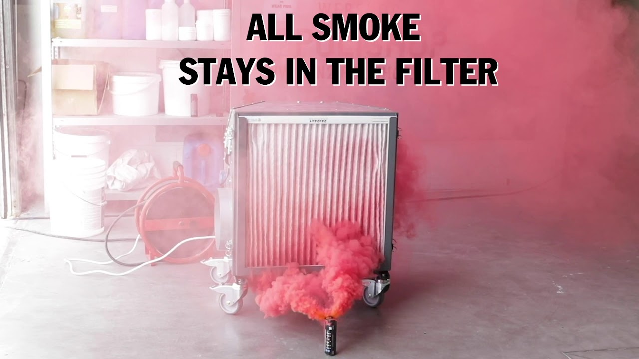 Lavina air scrubber filtering air from smoke bomb