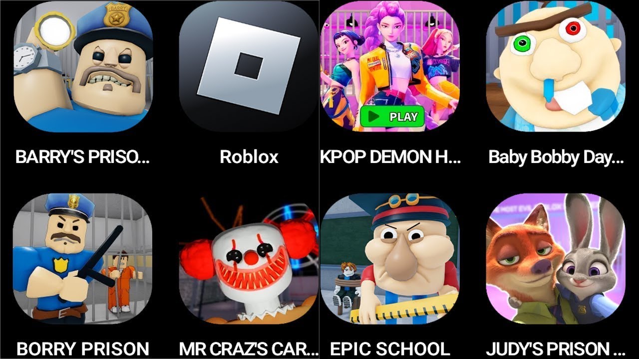 KPOP DEMON HUNTERS,Baby Bobby Daycare,BARRY'S PRISON RUN,Roblox,EPIC SCHOOL,JUDY'S PRISON RUN...;;;;