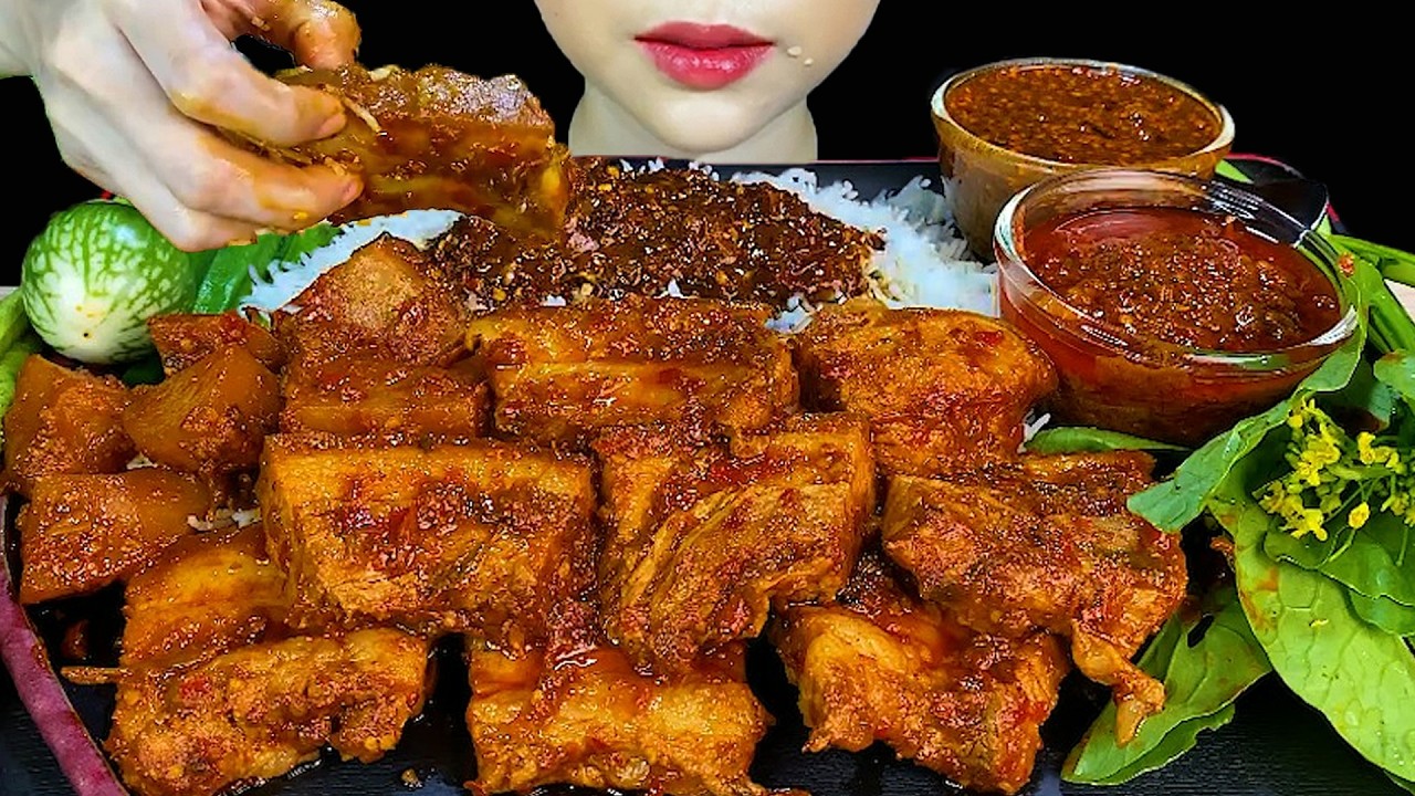 Spicy Pork Belly With Potato & White Rice * MUKBANG SOUNDS *