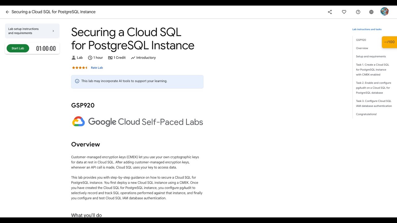 Qwiklabs | Securing a Cloud SQL for PostgreSQL [GSP919]
