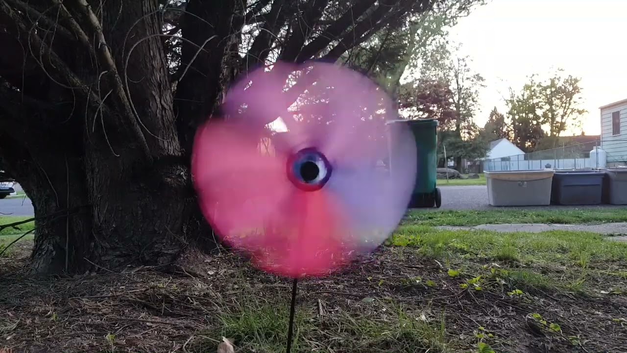 Spinning Lawn Pinwheel at Sunset - Wind Chimes, Cardinals Singing and Neighborhood Sounds