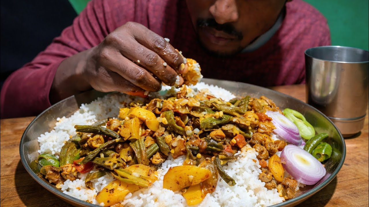 😱 साधारण भिंडी आलू नहीं था ये… स्वाद ने सबको चौंका दिया! | देसी मुकबंग 😋