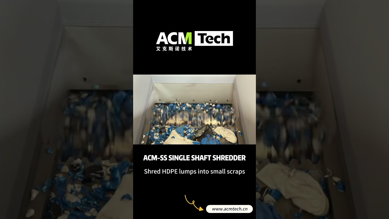 ACM-SS 800 single shaft shredder for HDPE LLDPE plastic lumps, trial operation for Thai customer