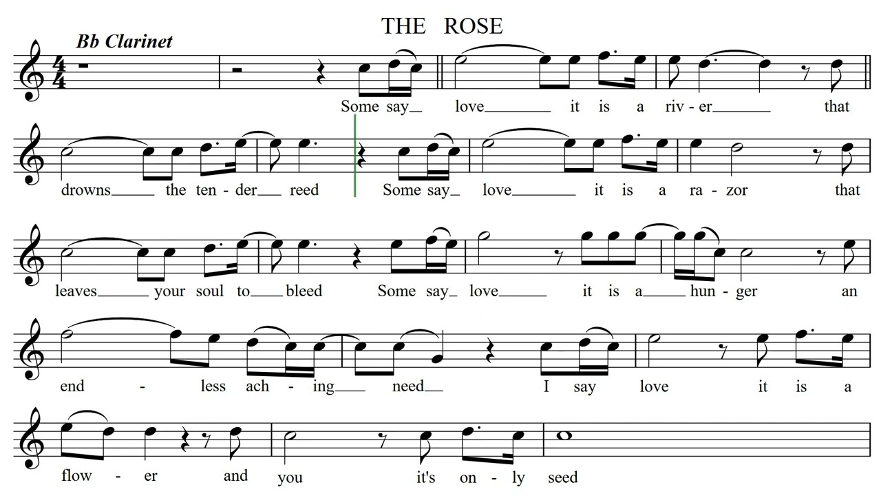 THE ROSE for Bb Clarinet or Tenor Saxophone Sheet Music Play Along Backing Track / Lyrics