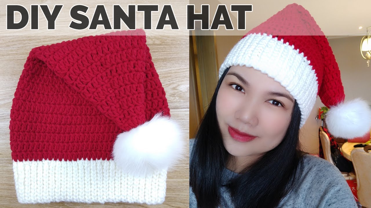 [Eng Caps] How To Crochet a Santa Hat Pattern | Tutorial โครเชต์หมวกซานต้า