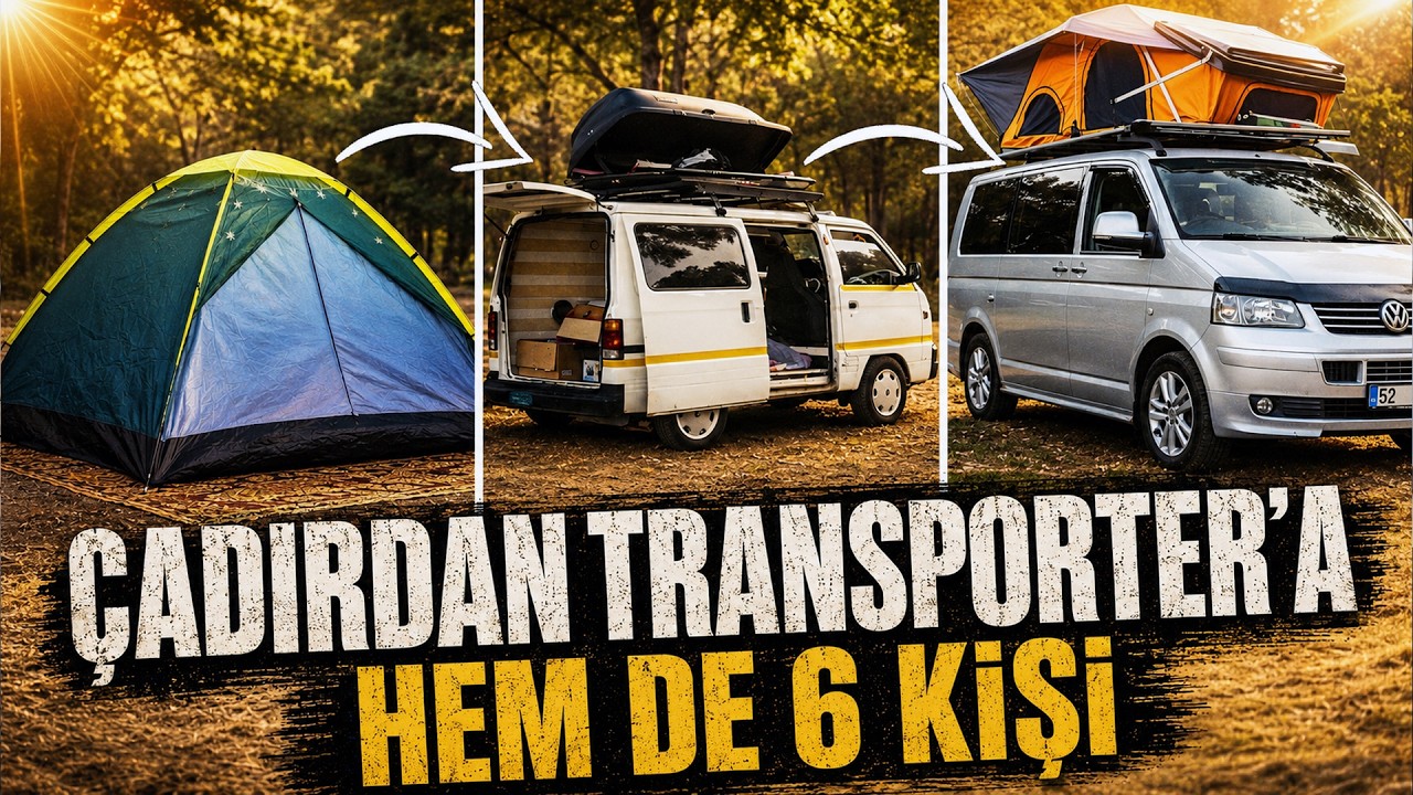 DEPREMDE ARABADA YAŞADILAR… ŞİMDİ 6 KİŞİ BİR TRANSPORTER KARAVANDA