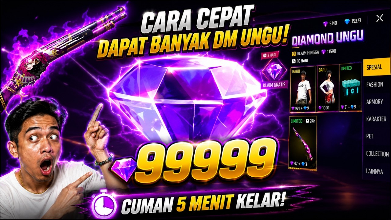 CARA CEPAT KUMPULKAN DIAMOND UNGU FF !! CUMA 5 MENIT LANGSUNG PANEN DM UNGU MUDAH BANGET ✅✅