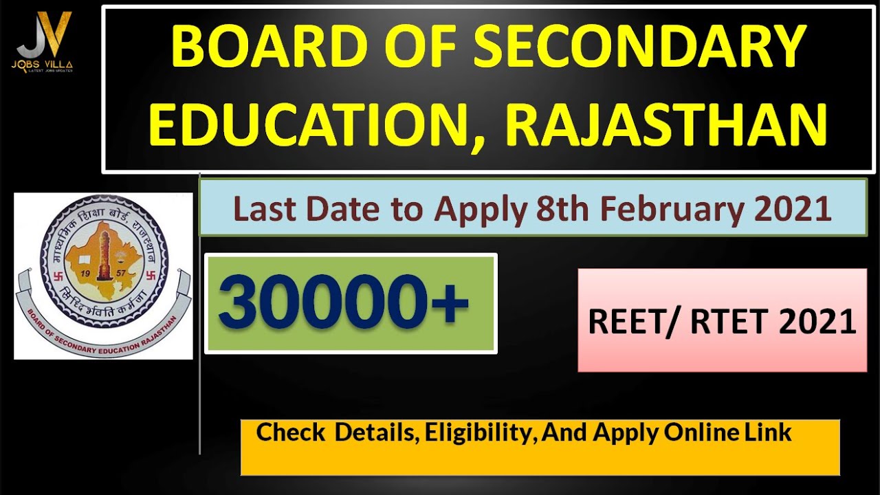 REET Recruitment 2021 | 30,000 Teachers Level 1, 2 | Reet 2021 Apply Online Application Form