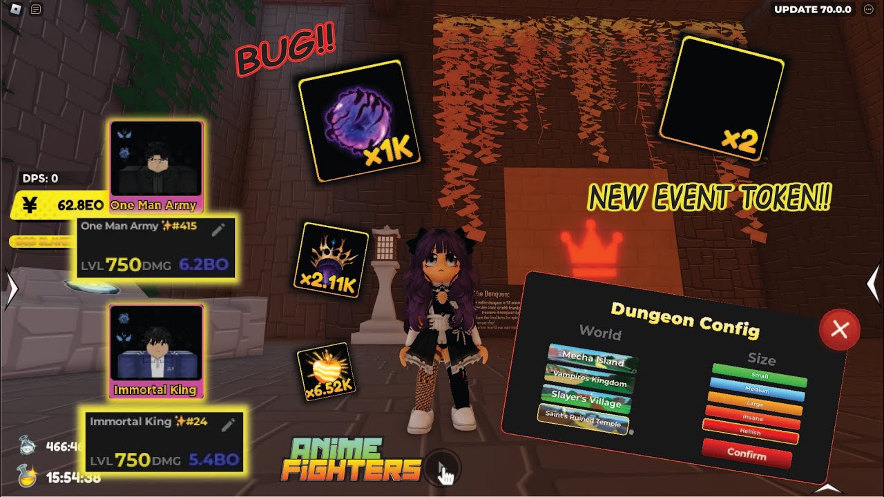 Insane BUG!! Update70!! New Dungeon Difficulty - Hellish!! Anime Fighters Simulator
