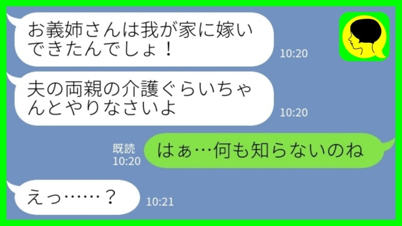 【LINE】高齢の夫の両親の介護を押し付けてくる同居の義妹「親の介護は長男嫁の仕事！ちゃんとやれ！」私「何も知らないのねw」→嫁がついにブチギレた結果www