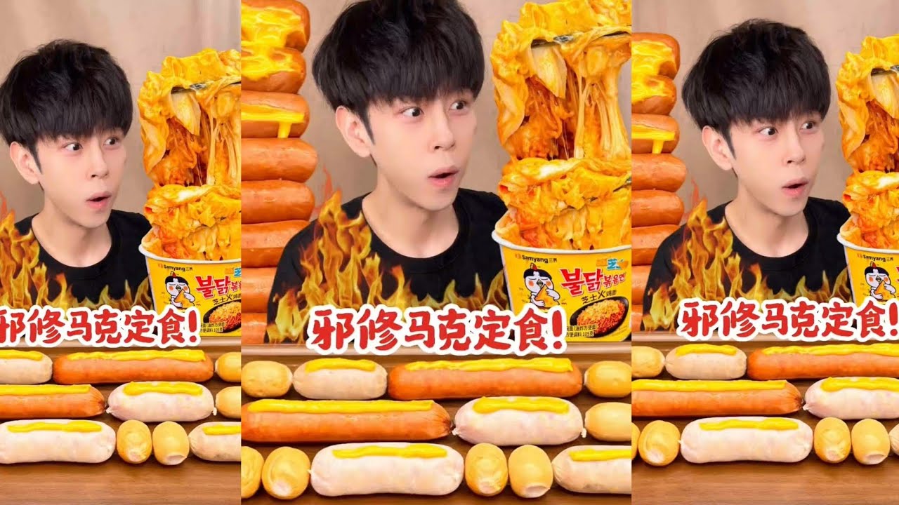 ASMR MUKBANG | Firework-themed sausage meets the evil monk Mark's set meal | Satisfying Food Eating 