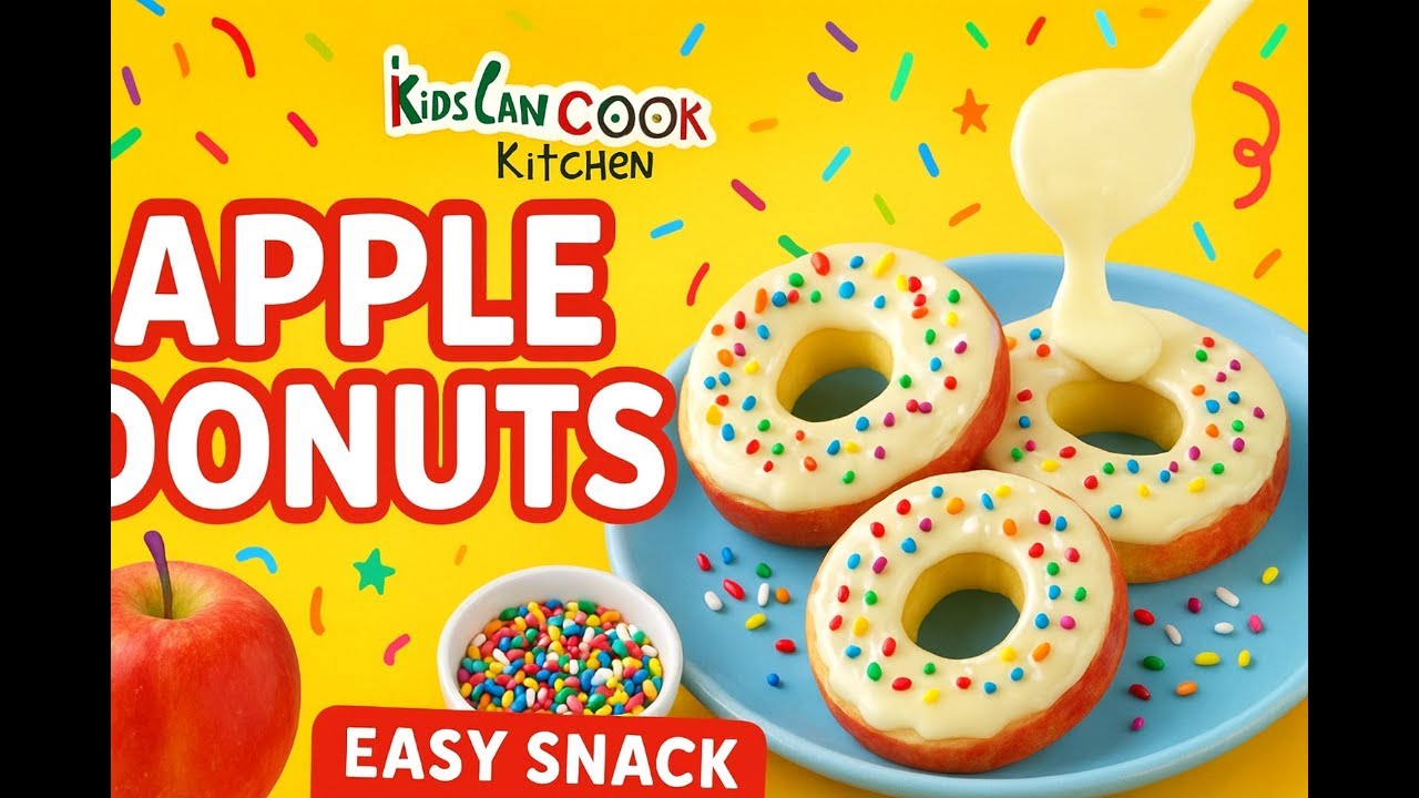 🍏🍩 Fun Apple Donuts with Chocolate & Sprinkles | Kids Can Cook Kitchen 👩‍🍳👧