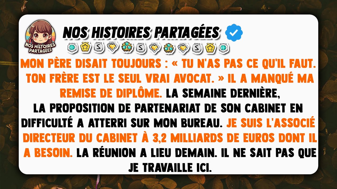 Mon père disait toujours : « Tu n'as pas ce qu'il faut. Ton frère est le seul vrai avocat. »...