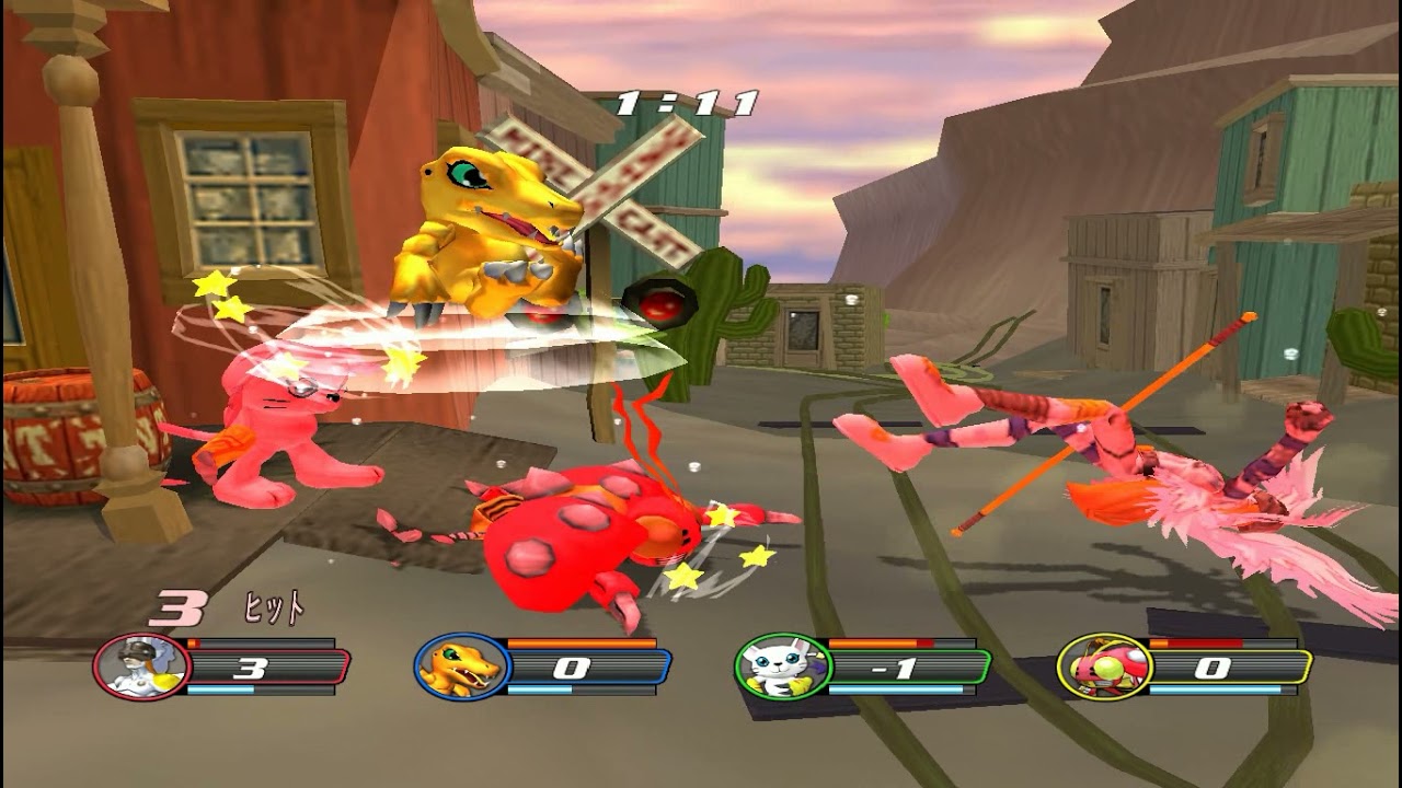 Digimon Rumble Arena 2 (Japanese version Gamecube) 1 vs 3 Patamon vs Agumon, Gatomon and Tentomon
