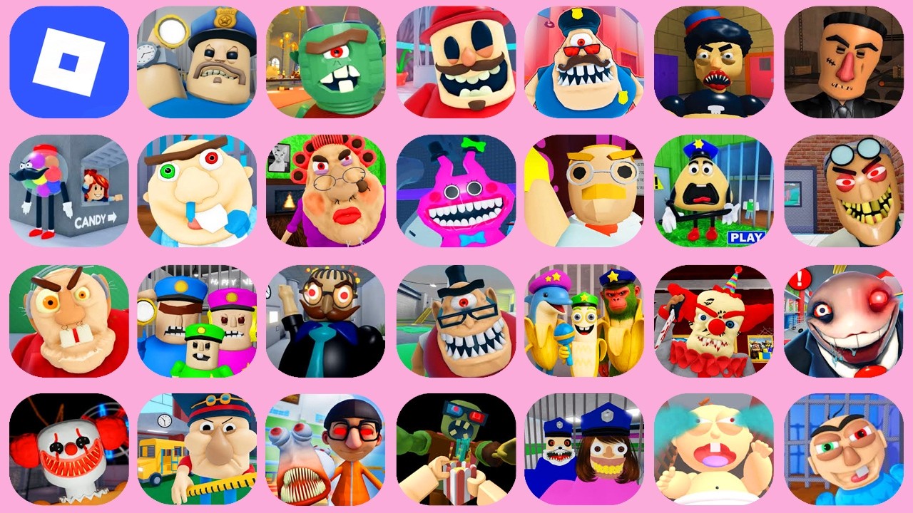ROBLOX,BARRY'S PRISON,EVIL GRANDMA,MR. STINKY'S PRISON,Wilson's PRISON,SIR SCARY'S MANSION...