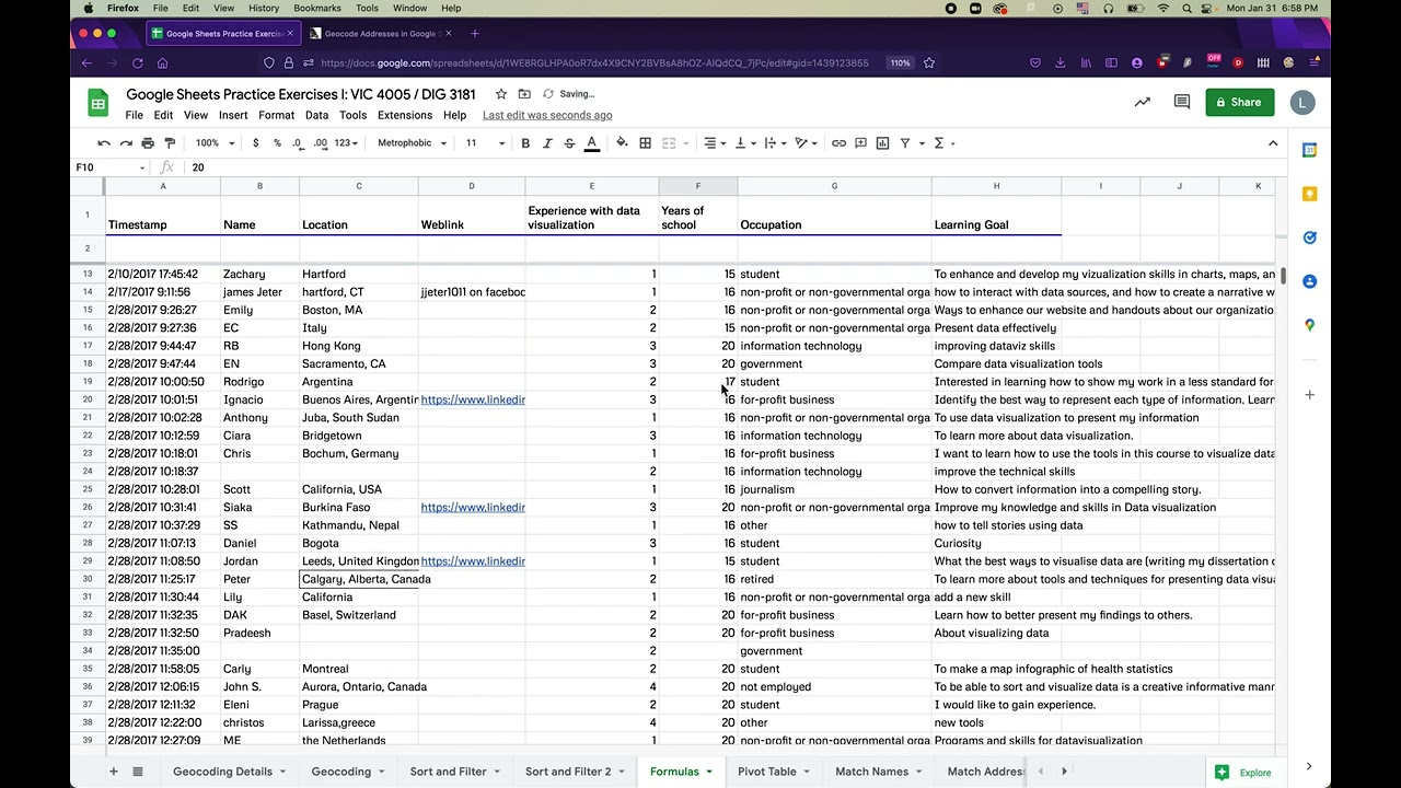 Using Google Sheets