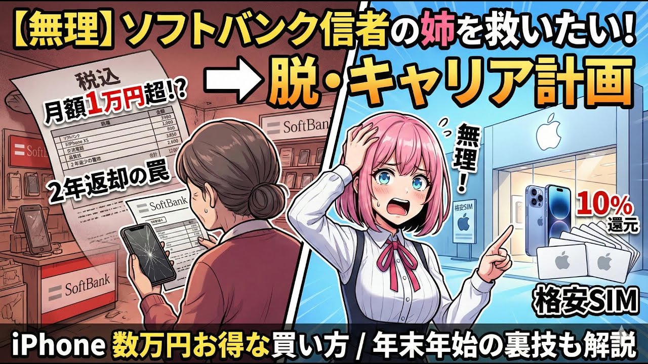 【無理】ソフトバンク信者の姉を救いたい。iPhoneをお得に買うための「脱・キャリア」計画/年末年始にApple製品をお得に買う方法も解説