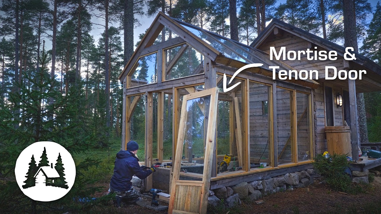 Greenhouse addition to my Log Cabin | Mortise and Tenon Door (Ep12)