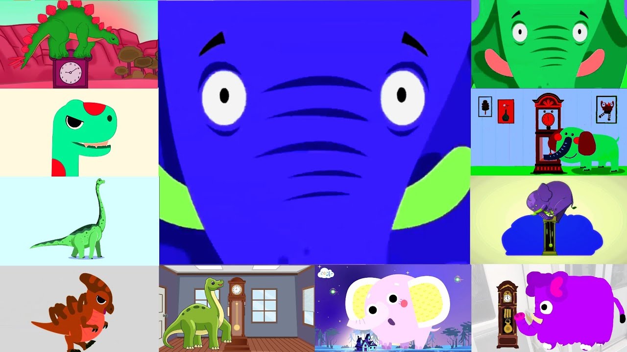 🔔 Hickory Dickory Dock 5 huge Dinosaurs 🦖 🆚 5 huge Elephants 🦣 with horror shake,neon outline effect