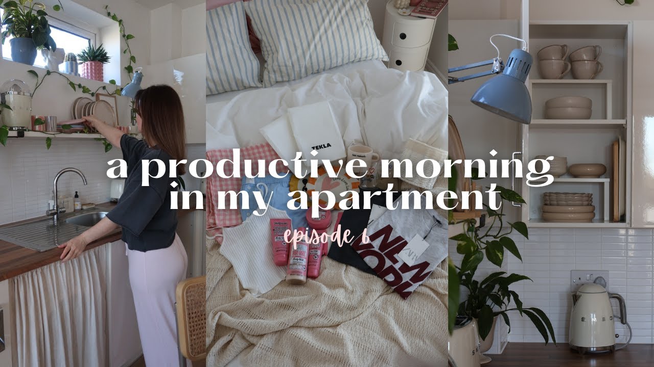 #6 a productive morning in my apartment | morning routine, setting goals, collective haul, groceries