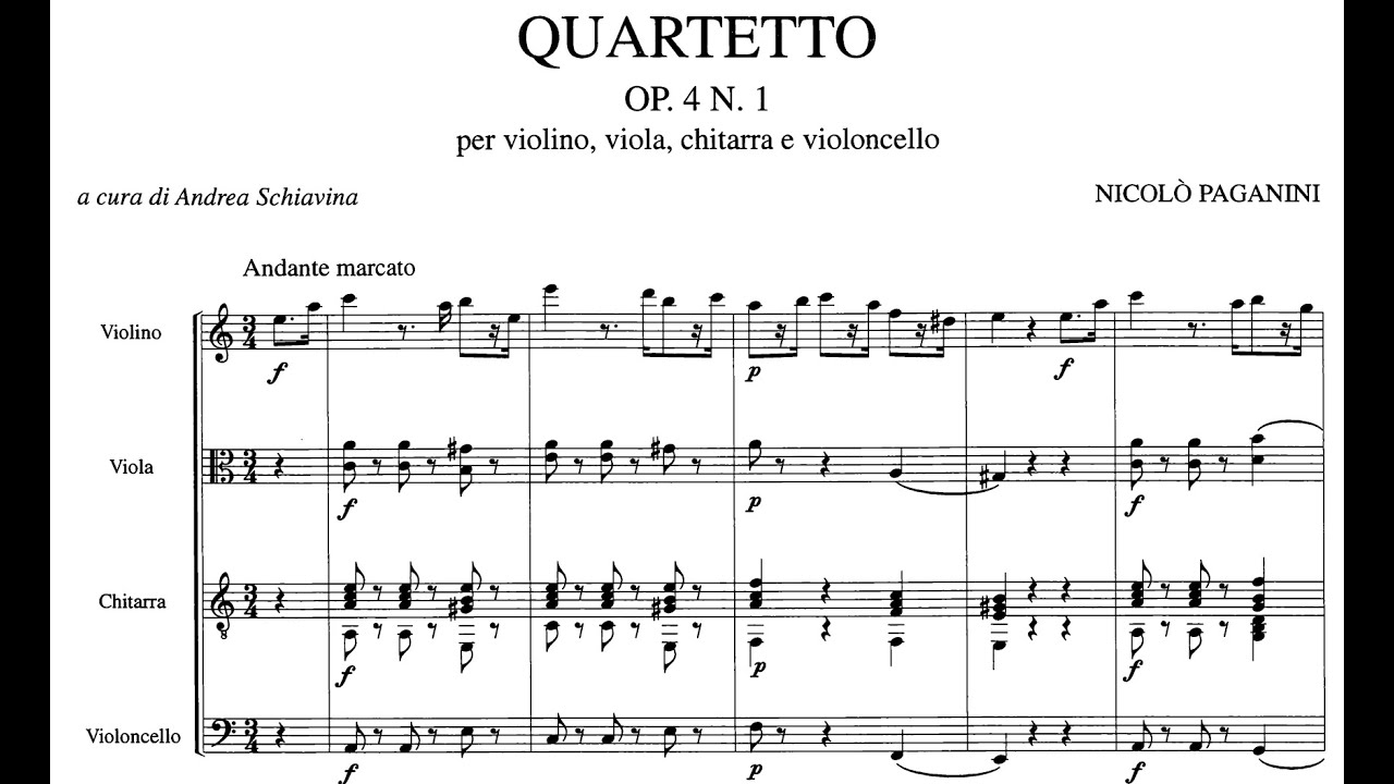 Paganini - Guitar Quartet No. 1 in A Minor, Op. 4 No. 1 (Sheet Music)