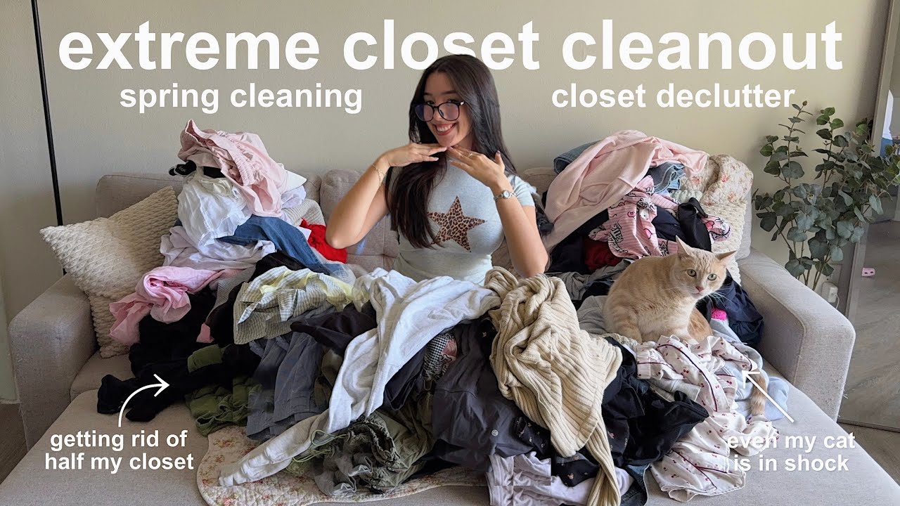 spring cleaning: HUGE CLOSET CLEANOUT 🎧🧺 organizing, declutterring, cleaning motivation