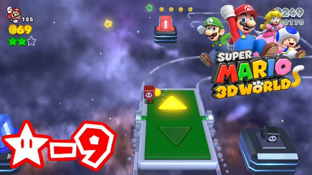 Star-9 Cosmic Cannon Cluster - All Star & Stamp 100% Gameplay Walkthrough - Super Mario 3D World