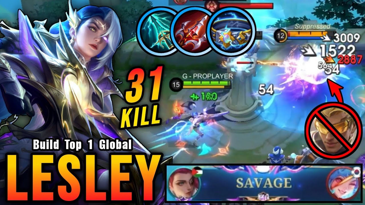 31 Kills + SAVAGE!! Lesley New Gold Lane Build (ONE SHOT DELETE) - Build Top 1 Global Lesley ~ MLBB