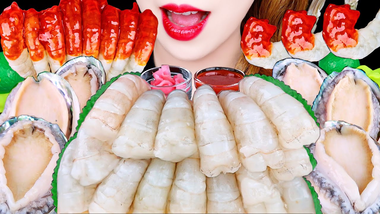 ASMR RAW SHRIMP, RAW ABALONE *COOKING RECIPE* EATING SOUNDS MUKBANG 생새우, 전복회 먹방 咀嚼音