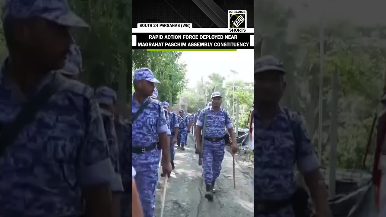 WB: Rapid Action Force deployed near the polling booth in Magrahat Paschim Assembly Constituency